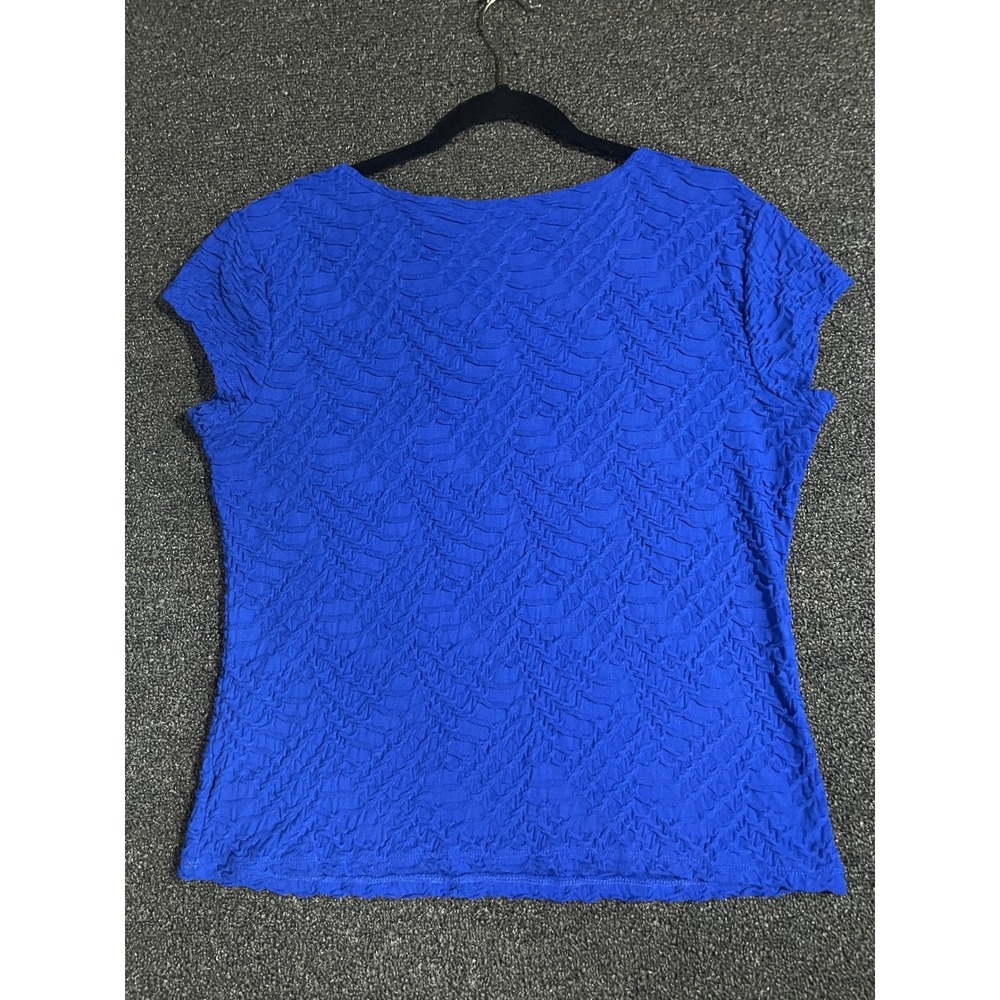 Liz Claiborne Career Royal Blue Textured Short Sleeve Scoop Neck Blouse XL - Picture 10 of 11
